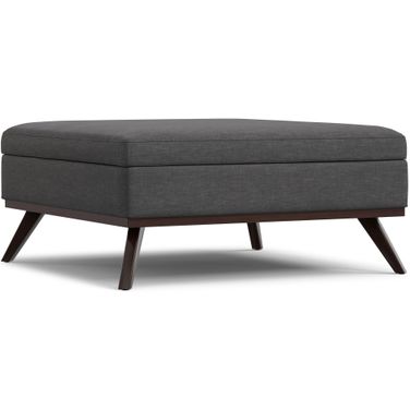Owen Polyester Fabric XL Square Coffee Table Storage Ottoman In Slate Grey