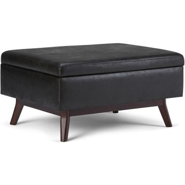 Owen Vegan Faux Leather Coffee Table Storage Ottoman In Distressed Black