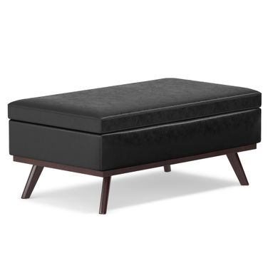 Owen Vegan Faux Leather Lift Top Large Coffee Table Storage Ottoman In Distressed Black