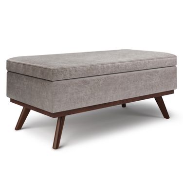 Owen Vegan Faux Leather Lift Top Large Coffee Table Storage Ottoman In Distressed Grey