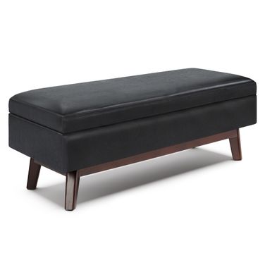 Owen Vegan Faux Leather Rectangular Storage Ottoman In Midnight Black