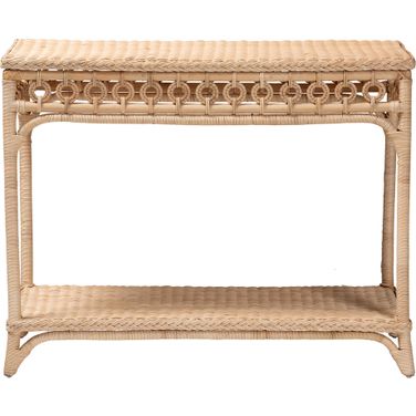 Oxford Braided Natural Rattan Console Table with Open Shelf In Natural Brown