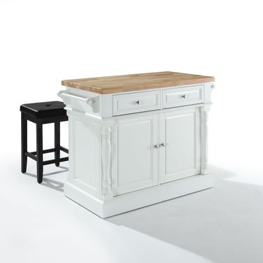Oxford Kitchen Island W/Square Seat Stools In White