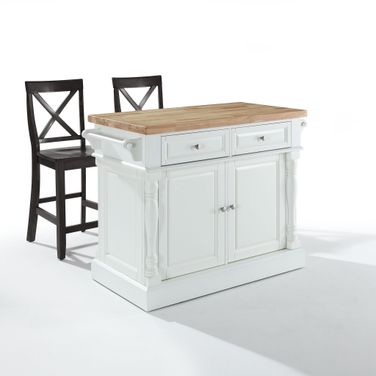 Oxford Kitchen Island W/X-Back Stools In White