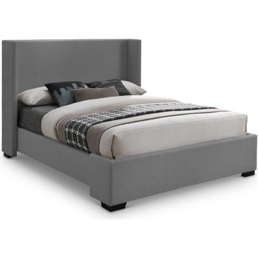Oxford Linen Textured Fabric King Bed In Grey