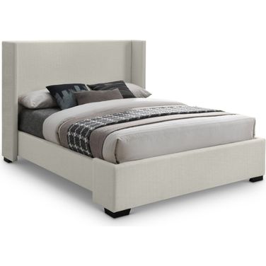 Oxford Linen Textured Fabric Queen Bed In Beige
