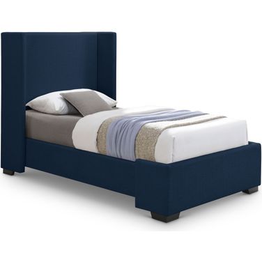 Oxford Linen Textured Fabric Twin Bed In Navy