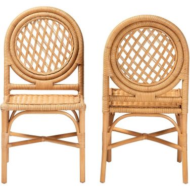 Oxford Natural Rattan Dining Chair Set of 2 In Light Honey
