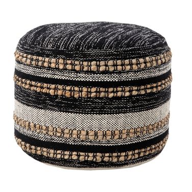 Oxtra Striped Hand-Woven Cotton Blend Ottoman Pouf In Black and White