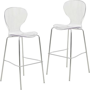 Oyster Acrylic Barstool with Steel Frame In Chrome Finish Set of 2 In Clear