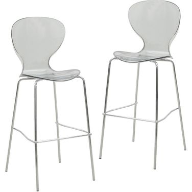 Oyster Acrylic Barstool with Steel Frame In Chrome Finish Set of 2 In Smoke