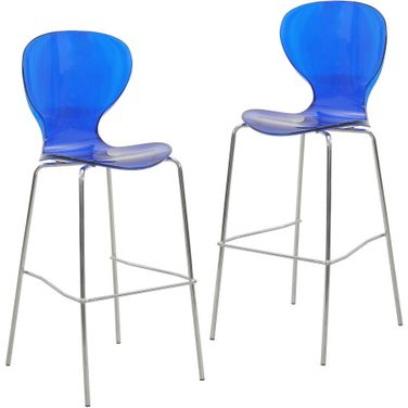 Oyster Acrylic Barstool with Steel Frame In Chrome Finish Set of 2 In Transparent Blue