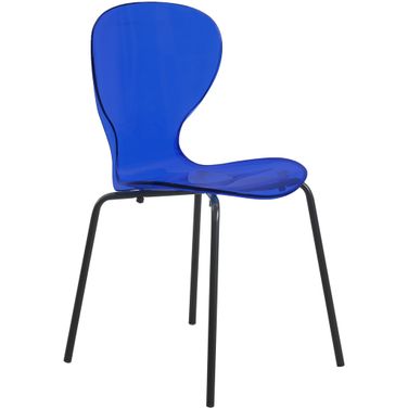 Oyster Modern Transparent Side Chair In Black Base and Transparent Blue