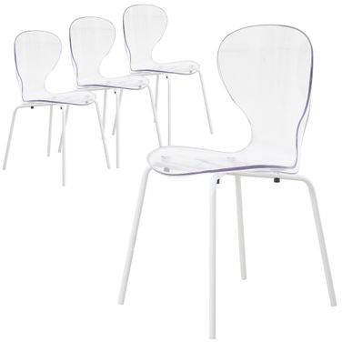Oyster Modern Transparent Side Chair In White Base and Clear