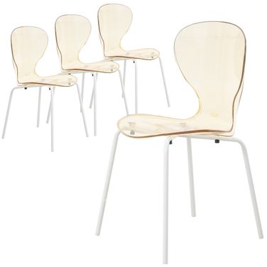 Oyster Modern Transparent Side Chair Set of 2 In White Base and Amber