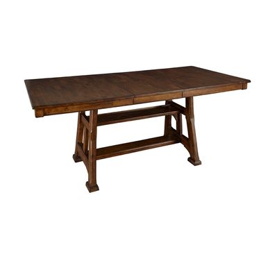 Ozark Gathering Height Trestle Table With One Butterfly Leaf In Warm Pecan