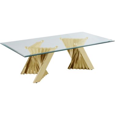 Ozuna Geometric Coffee Table In Clear Glass and Gold Stainless Steel