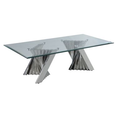Ozuna Geometric Coffee Table In Clear Glass and Silver Stainless Steel
