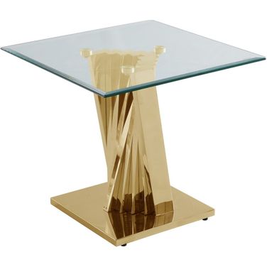 Ozuna Geometric Sofa End Table In Clear Glass and Gold Stainless Steel