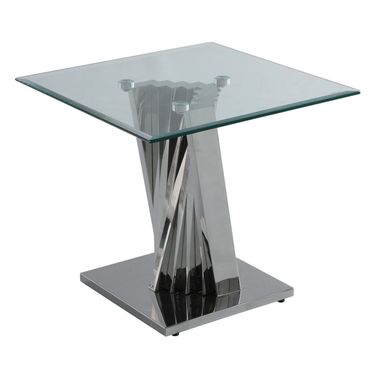 Ozuna Geometric Sofa End Table In Clear Glass and Silver Stainless Steel