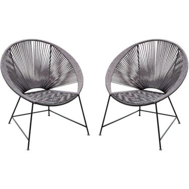 Pablo 2-Pack Accent Chairs in Black/Grey Rope with Black Metal Frame
