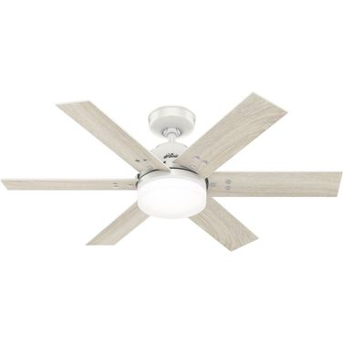 Pacer 44 Inch Ceiling Fan with LED Light Kit and Handheld Remote In Fresh White and Light Oak