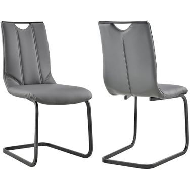 Pacific Dining Room Chair Set of 2 In Gray Faux Leather and Black Finish