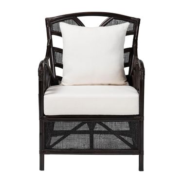 Paden Handwoven Wicker Natural Rattan Armchair with Banana Leaf Frame In Espresso