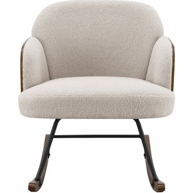 Paige Boucle Upholstered Mid Back Rocking Chair Beige In Walnut and Beige