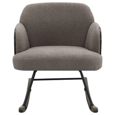 Paige Boucle Upholstered Mid Back Rocking Chair In Taupe and Dark Oak