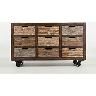 Painted Canyon 9 Drawer Accent Chest with Caster Wheels In Distressed Brown