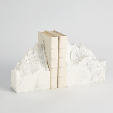 Pair Mountain Marble Summit Bookends In White