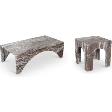 Palermo Marble Occasional Table Set In Brown and Natural
