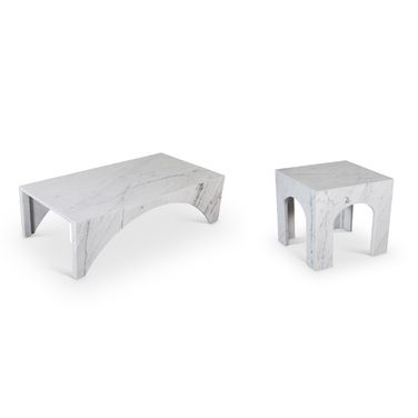 Palermo Marble Occasional Table Set In White and Natural