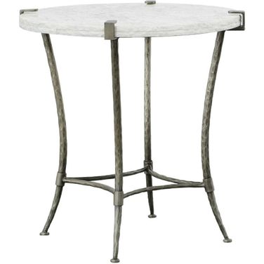 Palermo Round End Table In White and Natural Grey