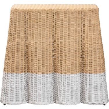 Palm 36 Inch Scallop Natural Rattan Rectangle Console Table In Natural Brown and White