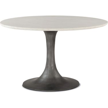 Palm Desert Marble Dining Table with Brushed Steel Tulip Base In Natural Brown