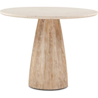 Palm Desert Marble Dining Table with Modern Washed Wood Base In Natural White