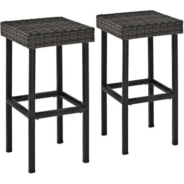 Palm Harbor 2 Piece Wicker Backless Outdoor Bar Stool Set In Weathered Gray