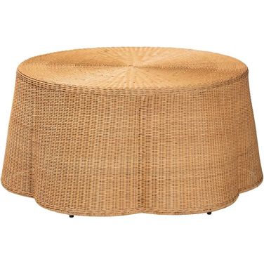 Palm Scallop Rattan Coffee Table In Light Honey