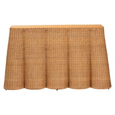 Palm Scallop Rattan Console Table In Light Honey