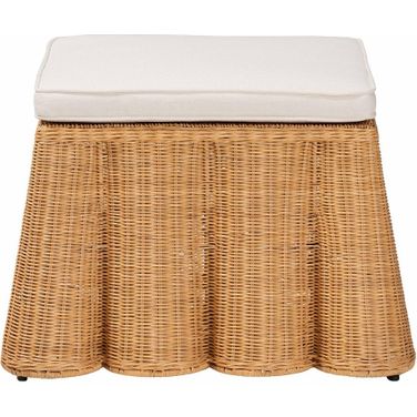 Palm Scallop Rattan Ottoman In Light Honey