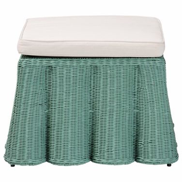 Palm Scallop Rattan Ottoman In Seafoam