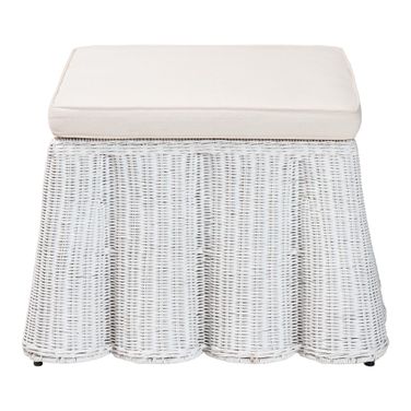 Palm Scallop Rattan Ottoman In White
