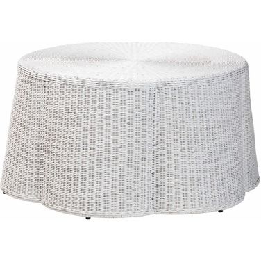 Palm Scalloped Natural Rattan Coffee Table In Chalky White