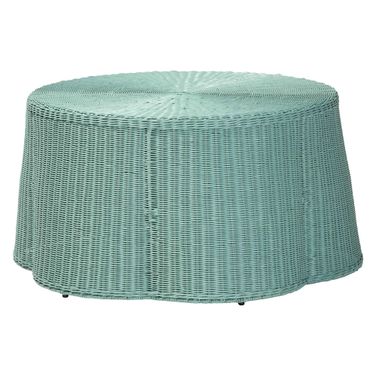 Palm Scalloped Rattan Coffee Table In Seafoam