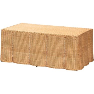 Palm Scalloped Rattan Rectangular Coffee Table In Light Honey