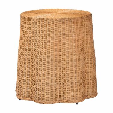 Palm Scalloped Rattan Round Console Table In Honey