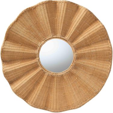 Palm Scalloped Rattan Wall Mirror In Honey