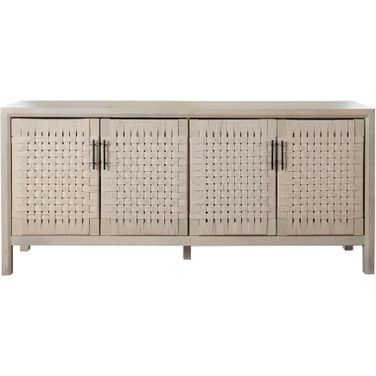 Palm Solid Mango Wood 4-Door Sideboard In Natural Finish With Woven Rope Door Fronts